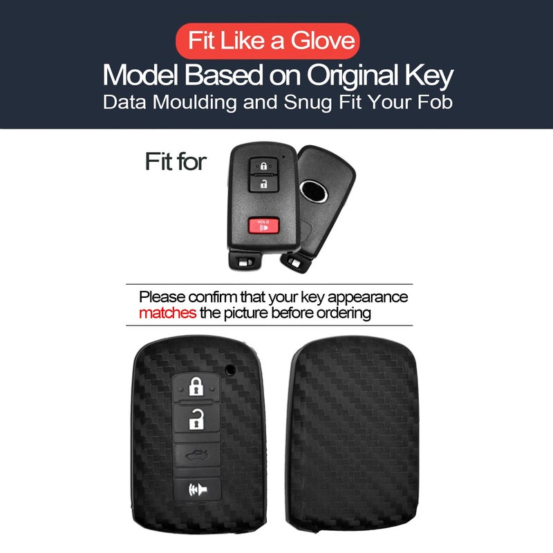 INFIPAR 2pcs Compatible with Toyota RAV4 4Runner Tacoma C-HR Sequoia Tundra Prius C V Land Cruiser Highlander Camry Avalon Corolla Prius Prime Carbon Fiber Looks Key Fob Cover Case Key Chain Holder - Image 2